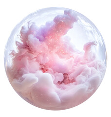 Poster - A transparent cosmic bubble contains swirling nebula clouds, emitting a soft glowing light. This dreamlike formation showcases celestial beauty, isolated on transparent backdrop.
