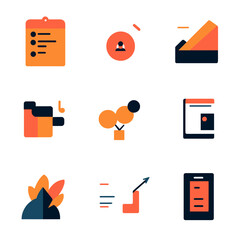 Poster - Business and technology icon set in vibrant colors, graphic design elements.