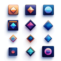 Poster - Abstract Icon Set with Gem and Glassy Square Button Designs