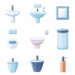 Poster - Bathroom interior design elements, lavatories, toilet, and soap dispenser