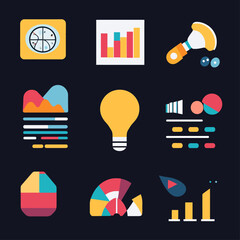 Poster - Flat Design Statistics And Infographics Elements On Dark Background