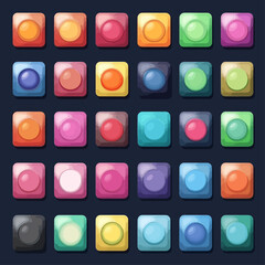 Poster - Colorful Button Collection Graphic on Dark Blue Background