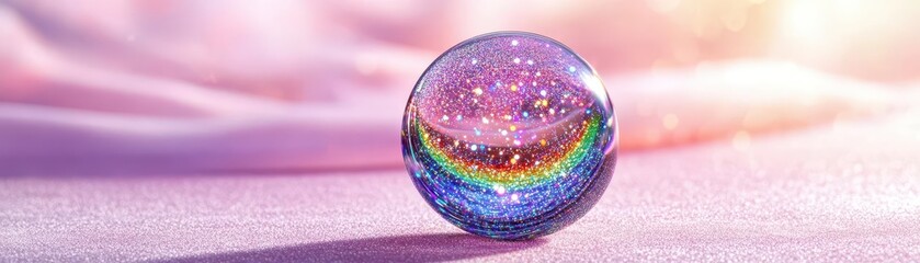 Poster - A holographic crystal ball with sparkling rainbow lights