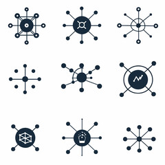 Poster - Vector network icons in dark blue and white on a clean background