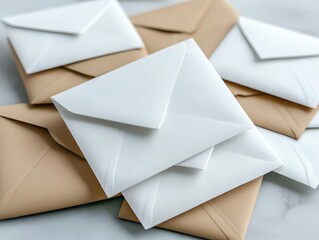 Poster - A pile of white and brown envelopes on the table