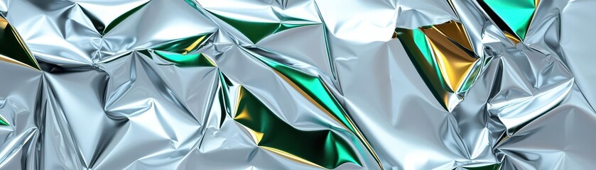 Aufkleber - A shiny crumpled foil with green reflections on it