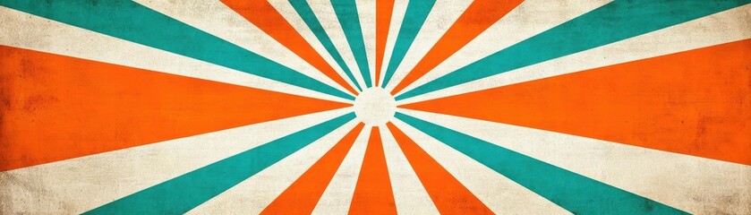 Aufkleber - An orange, teal, and white retro sunburst pattern on an aged background with distressed edges