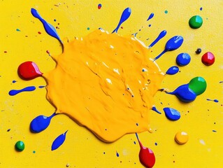 Poster - Colorful splatter painting on a yellow background