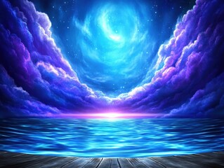 Aufkleber - Dark blue sky with clouds, light in the distance, horizon, sky background, fantasy, fantasy landscape, fantasy sky, fantasy sky background, fantasy night sky
