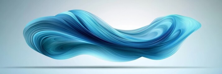 Poster - Abstract Background with Flowing, Translucent Blue Wave on a Soft Gradient, Fluid Dynamic Design