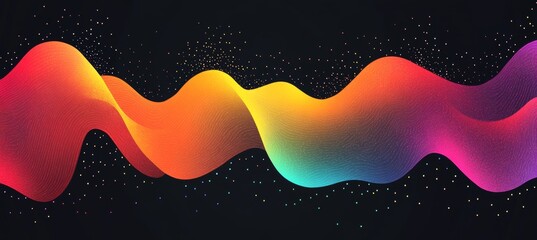 Aufkleber - Vibrant Spectrum Wave Flow, Abstract Line Art on Dark Background, Dynamic Movement Design