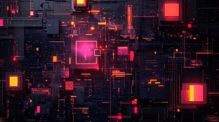 Fototapete - Dynamic digital landscape abstract technology design virtual space graphic art futuristic viewpoint