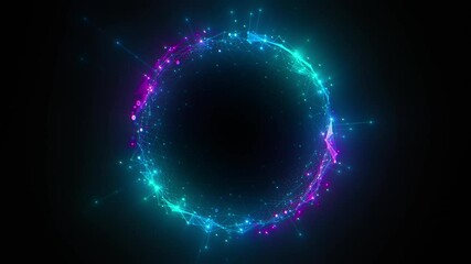 Fototapete - Abstract glowing digital sphere with connected points and lines, circular network on a dark background. Concept of technology. 3d animation
