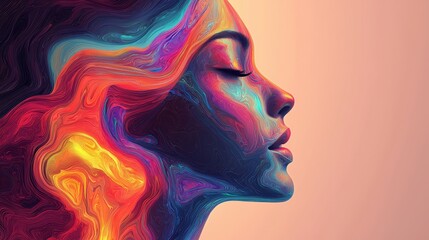 Poster - Abstract art vibrant profile portrait capturing colorful emotions and beauty