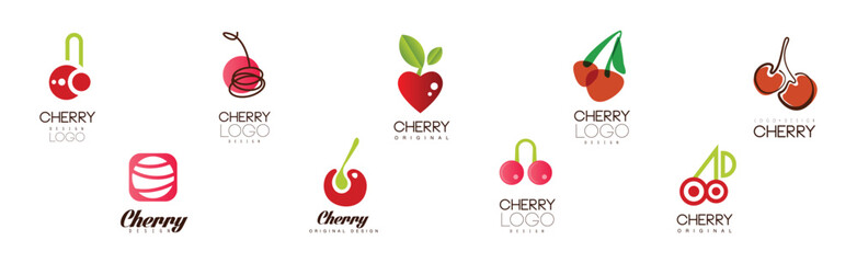 Poster - cherry logo original design with bright berry vector set