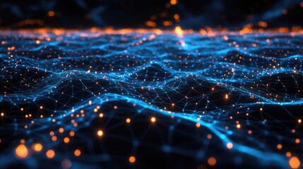 Fototapete - Abstract Digital Landscape, Network Topology Visualization