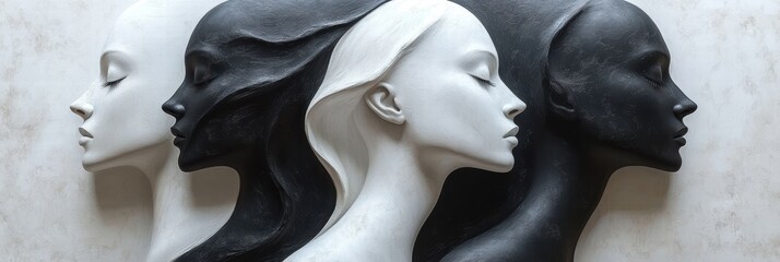 Poster - Black and white stylized figures reflecting beauty and contrast in artistic expression