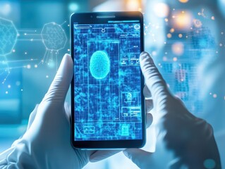 Poster - Individual Analyzing Brain Scan Displayed on Digital Device with Focused Expression in Modern Environment Emphasizing Technology and Health Awareness