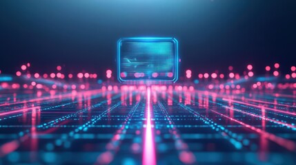 Poster - Futuristic Computer Processor Illuminated by Vibrant Blue and Red Lights Set Against a Dark Background Creating a High-Tech and Dynamic Atmosphere