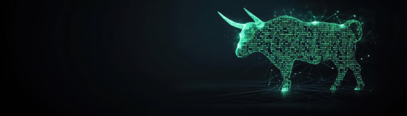 Poster - A striking bull adorned with intricate binary code patterns symbolizing the fusion of nature and technology in a thought-provoking artistic representation