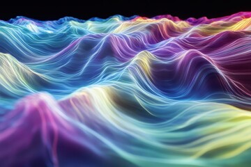 Poster - vivid abstract waves of colorful light ripple across a dark background in stunning detail