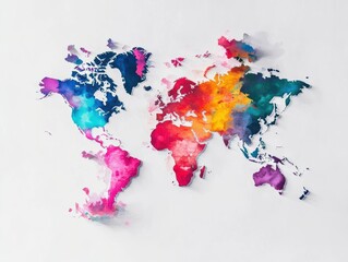 Poster - Beautifully Crafted Watercolor World Map Wallpaper Showcasing Vibrant Colors and Artistic Details Creating a Unique and Inviting Atmosphere for Any Space
