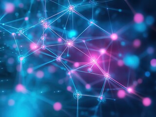 Poster - Intricate Network of Interconnected Lines and Dots Forming a Complex Structure Representing Technology and Communication in a Digital Age