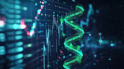 Poster - Intricate Double Helix of DNA Strands in Vibrant Colors Illustrating Genetic Code and Molecular Biology in a Captivating Scientific Visualization