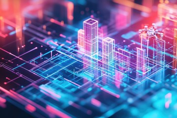 Poster - Intricate Computer Circuitry Design Showcasing Vibrant Blue and Pink Color Palette Creating a Modern Futuristic Aesthetic in Digital Technology