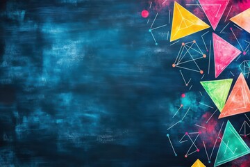 Poster - Intricate Abstract Geometric Shapes in Bold Colors Set Against a Deep Black Background Creating a Dynamic and Modern Artistic Visual Experience