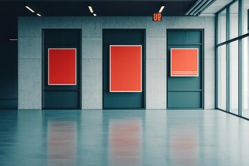 Poster - Vibrant Room Decorated with Three Bold Red Posters on a Minimalist Wall Creating a Striking Visual Contrast and Inviting Atmosphere for Creativity