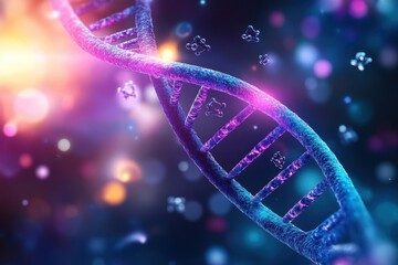 Poster - Intricate DNA Strand Against a Bright Background Showcasing the Complexity of Genetic Structures in a Vibrant and Engaging Scientific Illustration