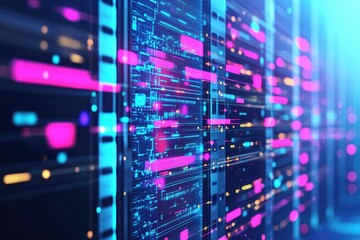 Poster - Vibrant Computer Screen Displaying Abstract Blue and Pink Backgrounds with Dynamic Color Gradients Creating a Modern and Energetic Digital Atmosphere