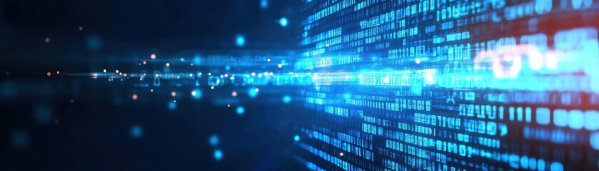 Fototapete - Vibrant Computer Screen Displaying Bright Blue Background Illuminating Modern Workspace with Minimalist Aesthetic and Focused Digital Environment