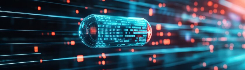 Poster - Intricate Close-Up of a Computer Chip Set Against a Vivid Red and Blue Gradient Background Emphasizing Technology and Innovation in Modern Design