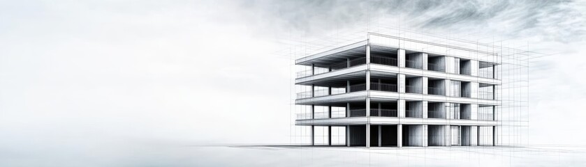 Poster - Architectural Marvel Featuring Innovative Blueprint Design Showcasing Modern Aesthetics and Intricate Details Under Clear Blue Sky in Urban Environment