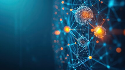 Aufkleber - abstract network visualization with interconnected nodes and lines on a deep blue background creatin