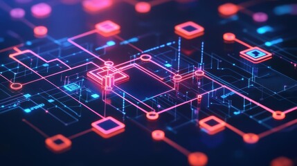 Poster - Intricate Computer Circuitry Illuminated by Dynamic Red and Blue Lights Creating a High-Tech and Futuristic Atmosphere in Digital Innovation Environment