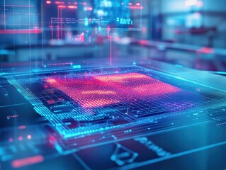 Poster - Intricate Computer Circuitry Featuring Vibrant Red and Blue Components in a Complex Arrangement Highlighting Technology and Modern Design Aesthetic