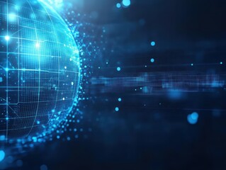 Poster - Futuristic Blue Sphere Adorned with Intricate Technological Patterns Radiating a Sense of Innovation and Modernity in a Contemporary Digital World