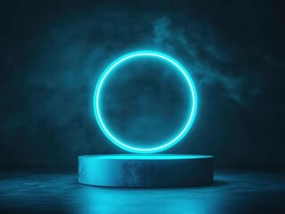 Aufkleber - Illuminating Blue Light on a Minimalist Pedestal Creating a Contemporary Art Installation in a Modern Gallery Environment Evoking Mystery and Intrigue