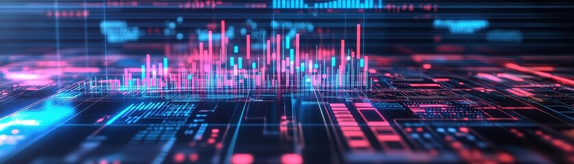 Poster - Intricate Digital Circuitry Design Set Against a Vibrant Blue and Pink Background Evoking a Sense of Innovation and Modern Technology Aesthetic