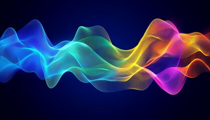 Poster - Abstract Flowing Rainbow Colored Wave Pattern With Wavy Lines On A Dark Blue Background