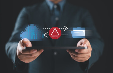 Leinwandbilder - Backup Solutions for Effective Cyber Risk Management. Interactive Cloud File and Folder Transfer with Warning Notifications, Emphasizing Data Security, Encryption