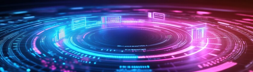 Poster - Vibrant Circular Image Featuring Blue and Pink Light Displaying a Captivating Contrast of Colors Creating a Dreamy and Ethereal Atmosphere