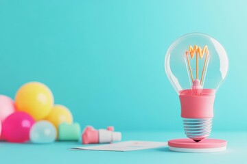 Poster - Creative Concept of a Light Bulb Surrounded by Pencils Representing Ideas Innovation and Inspiration with a Bright and Thoughtful Atmosphere
