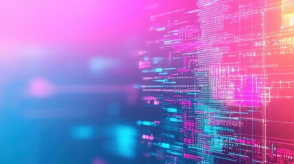 Fototapete - Vibrant Computer Screen Illuminated with Striking Pink and Blue Background Creating a Dynamic and Engaging Digital Workspace Environment