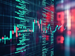 Poster - Dynamic Stock Market Analysis on Computer Screen Showcasing Green and Red Trends with Financial Data and Graphical Visualizations in Bright Environment