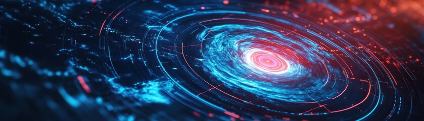 Poster - Vivid Spiral of Red and Blue Light Creating a Mesmerizing Visual Display in a Darkened Environment Evoking Energy and Dynamic Motion and Creativity