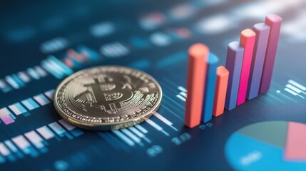  - A Bitcoin Coin Resting on Financial Chart Illustrating Market Trends and Economic Data Representing Investment Opportunities and Digital Currency Growth
